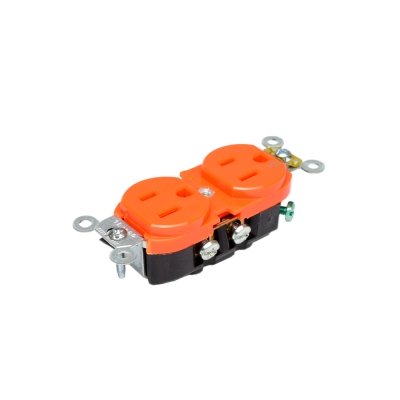 Tomacorriente doble 2x15A+T uso industrial NEMA 5-15R naranja