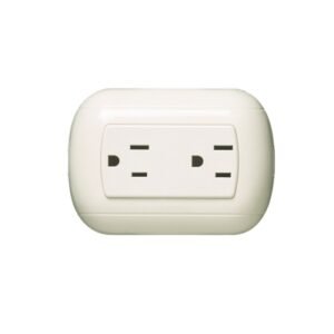 Tomacorriente duplex 2x15A+T 250V 3 módulos de resina marfil ovalado