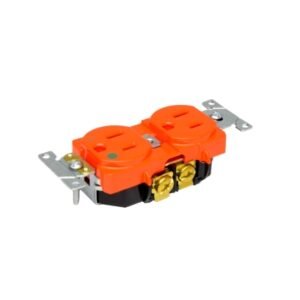 Tomacorriente doble 2x15A+T uso hospitalario NEMA 5-15R naranja